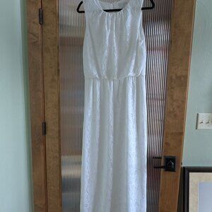 Dress, Ankle Length, Pure White, Lined, Lace, Size L, Sleeveless